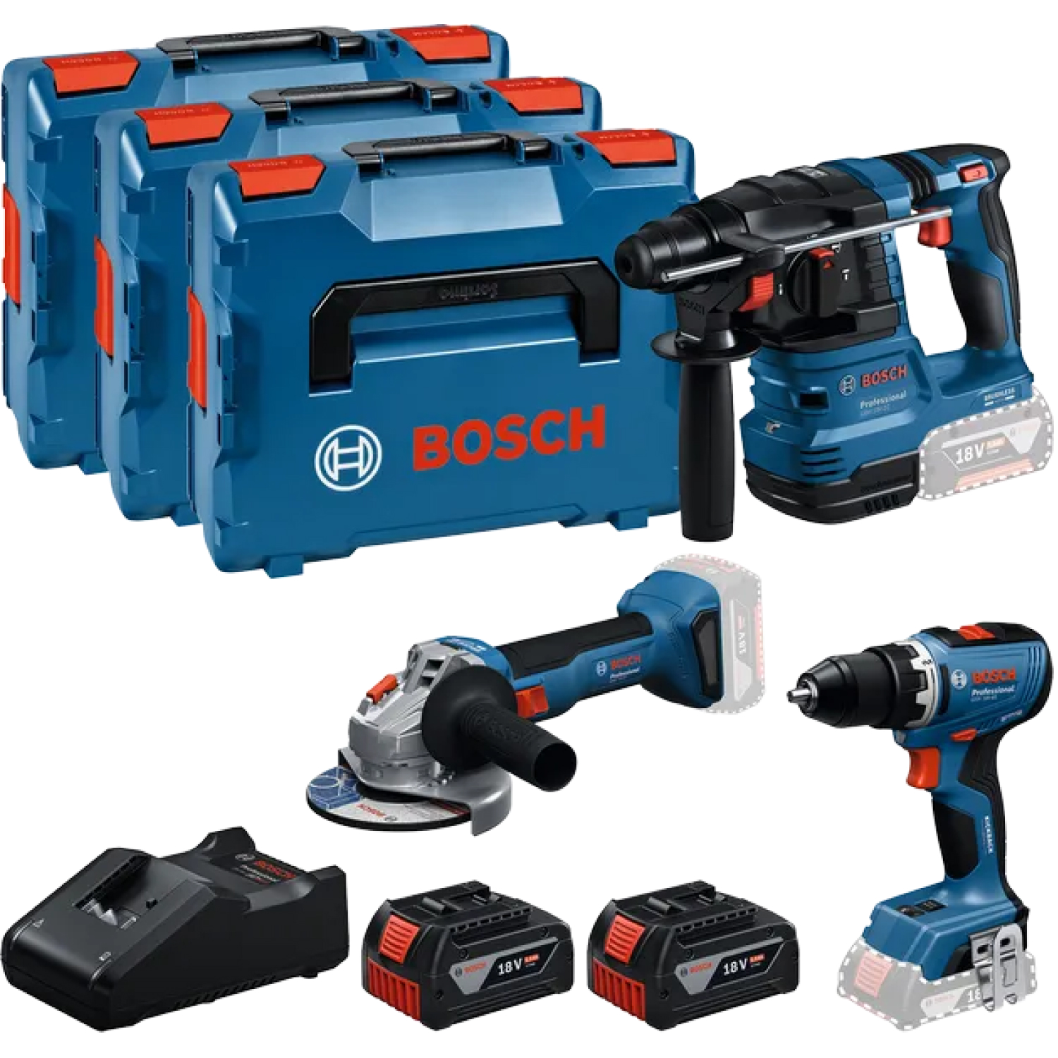 Bosch 3 Toolkit 18V 3-delige accu combiset (2x 5.0Ah + lader) in L-boxx
