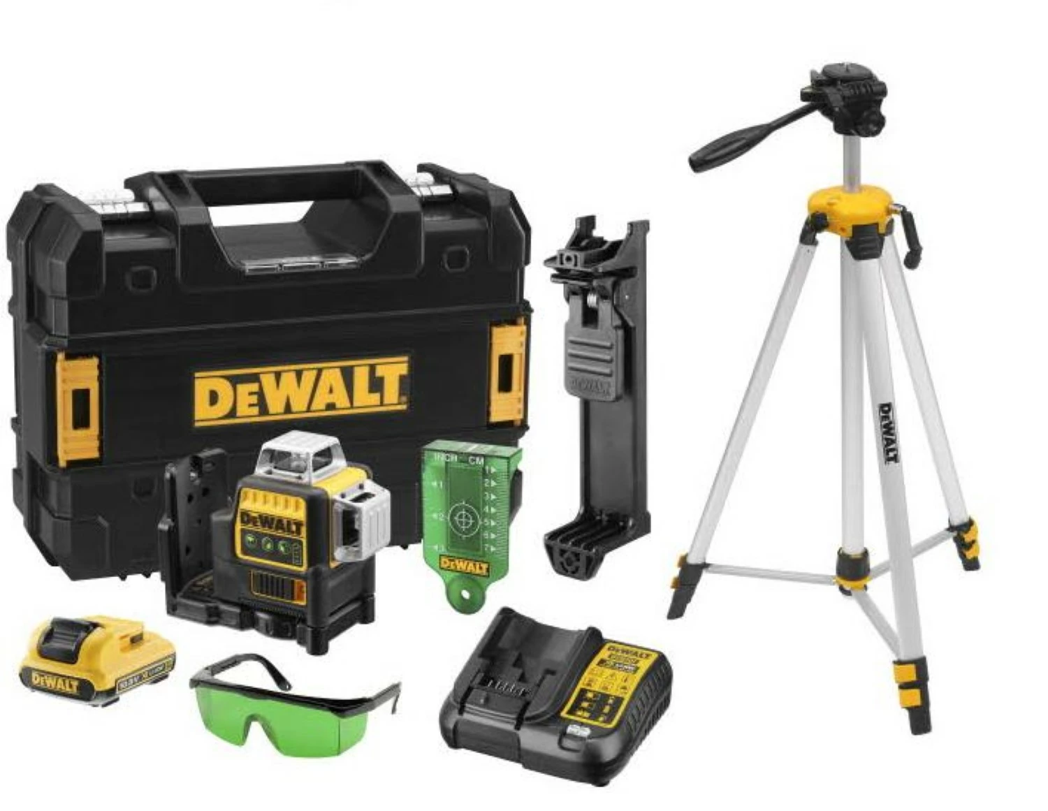 DeWALT DCE089D1GTRI - Set niveau laser Li-Ion 10.8V (1x batterie 2,0Ah) dans mallette + trépied - vert - 30m-image