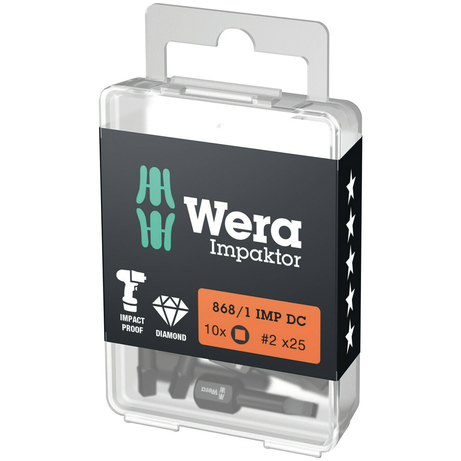 Wera 868/1 Embouts pour vis à empreinte carrée Impaktor IMP DC, # 2 x 25 mm, 10 pièces-image