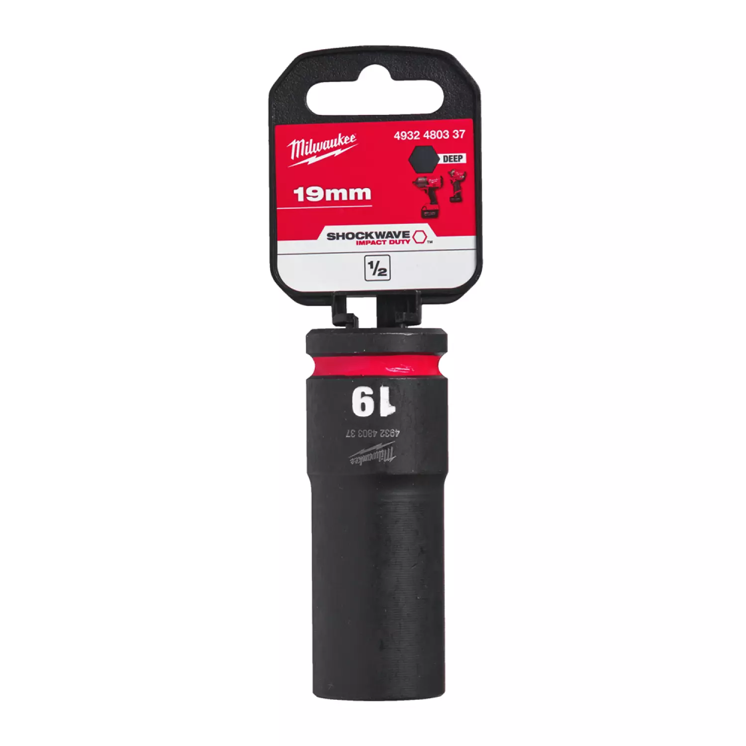 Milwaukee 4932480337 SHOCKWAVE lange krachtdop - 19mm - 1/2"-image