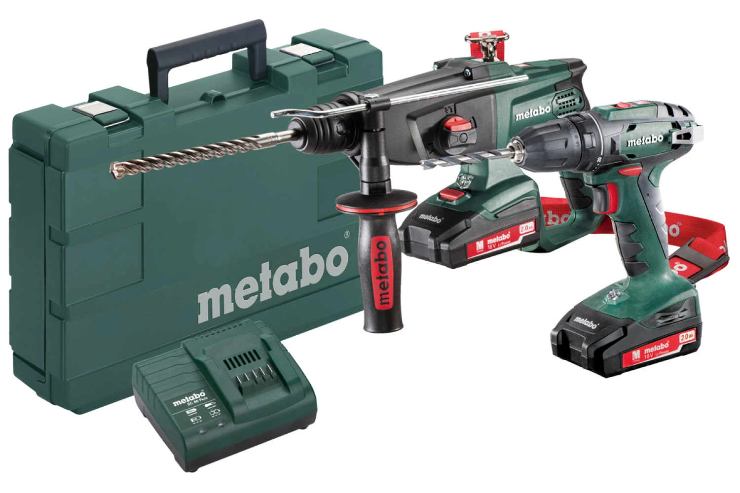 Metabo Combo Set 2.3.2 Marteau combiné (KHA 18 LTX) & Perceuse visseuse (BS18) à batteries 18V LI-Ion (2x batterie 2.0Ah) dans coffret-image