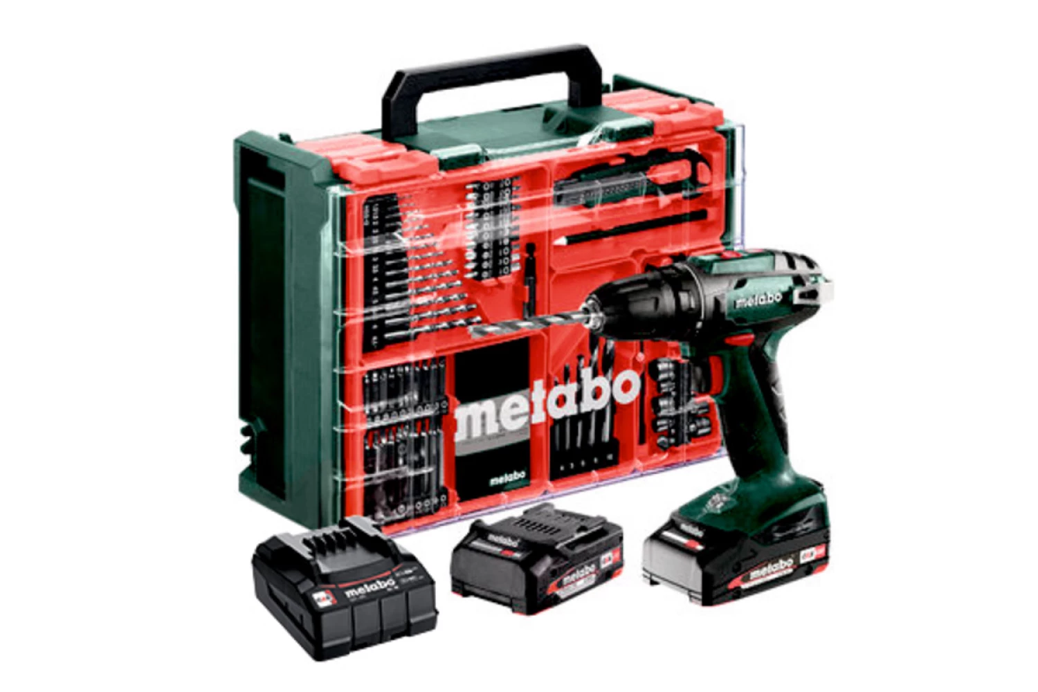 Metabo BS 18 Set Atelier mobile 18 V Li-ion batterie visseuse/perceuse (2x 2,0 Ah batterie) dans un coffret avec 74 accessoires-image
