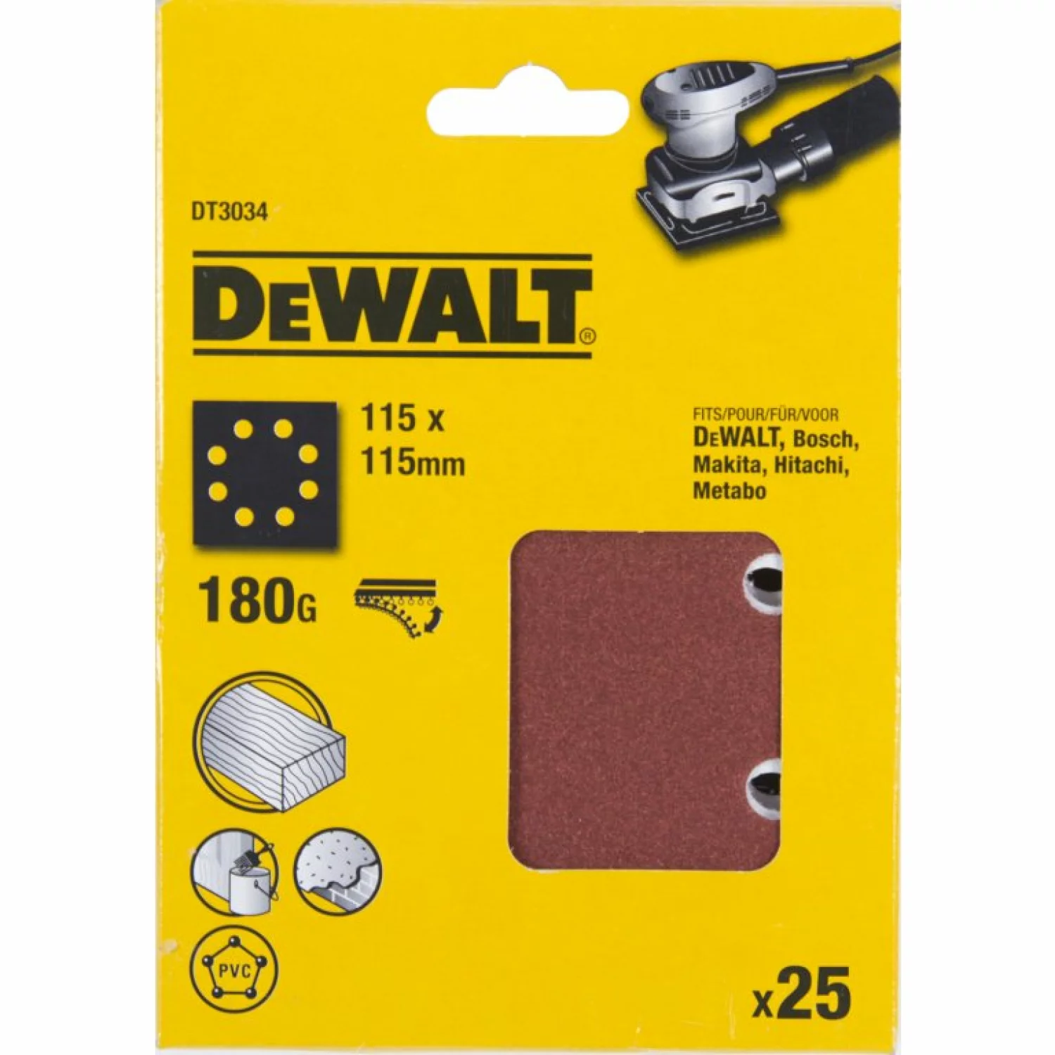 DeWALT DT3034 Feuilles abrasives - G180 - 115x115 (25pce.)-image