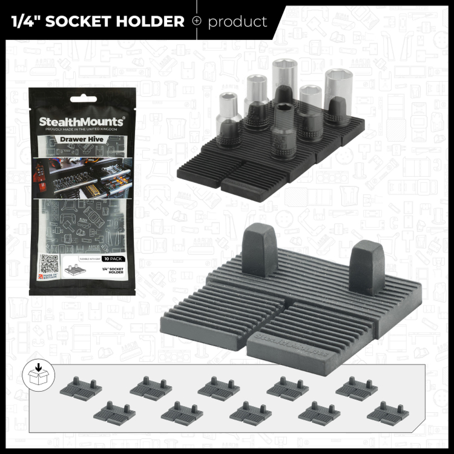 StealthMounts DHSP-1/4-SK-10 Drawer Hive Dophouder 1/4" voor ladekast - zwart - 10 stuks-image