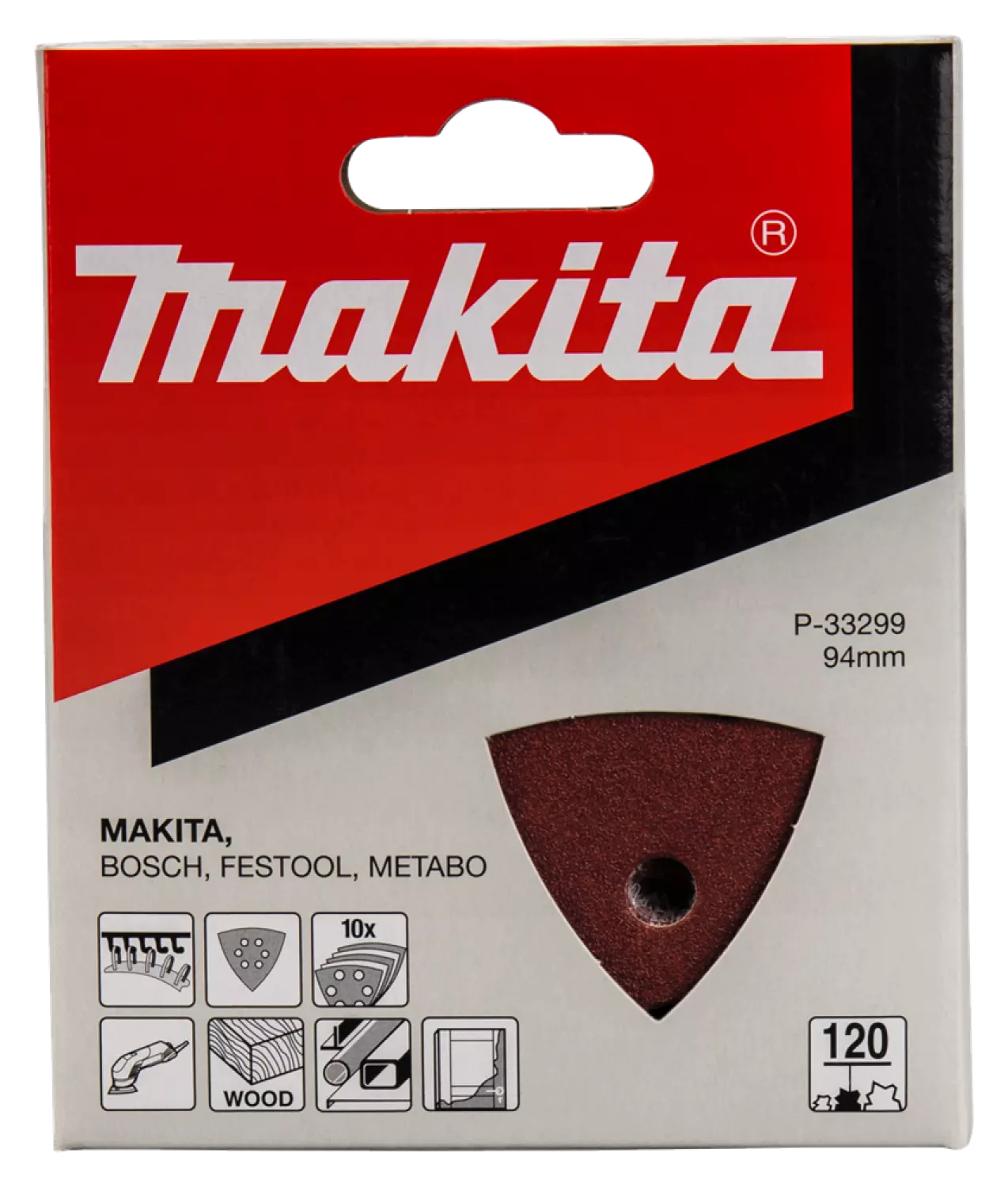 10 feuilles abrasives Delta Makita P -33299 - K120 - 94 x 94 x 94 mm-image