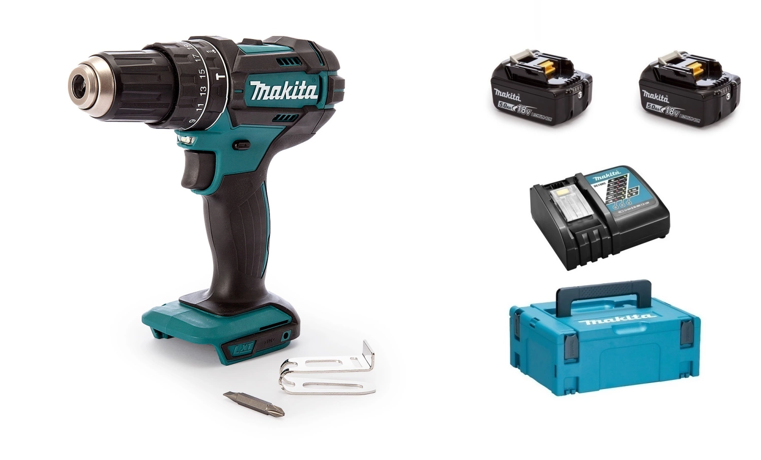 Makita DHP482RTJ - Set de Perceuse visseuse à percussion 18 V Li-Ion (2x batteries 5.0Ah) et MAKPAC-image