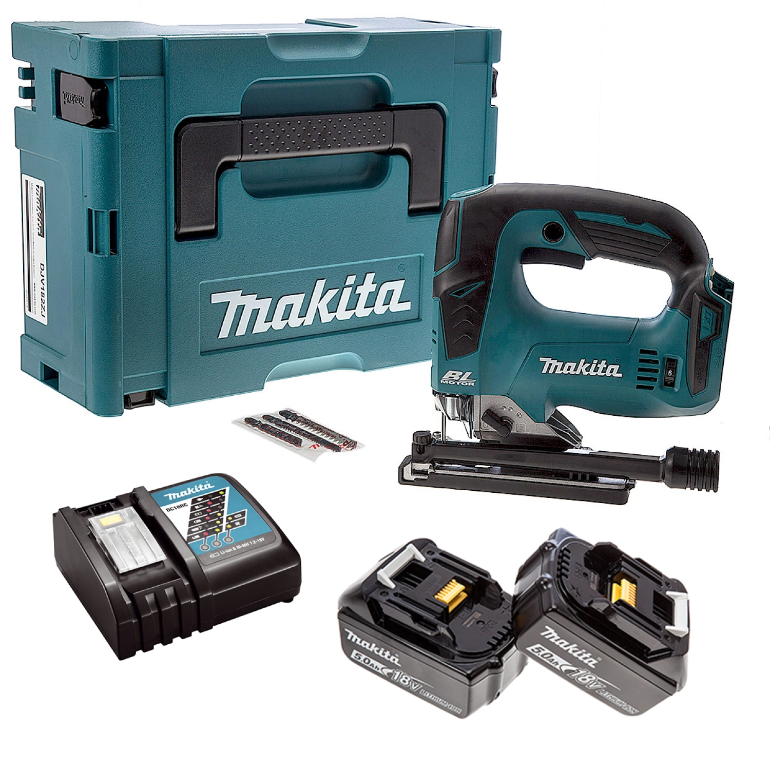 Scie sauteuse sans-fil Makita DJV182RTJ - 18V Li-ion - 2 batteries 5,0 ah - MAKPAC - Poignée en D - variable - Brushless-image