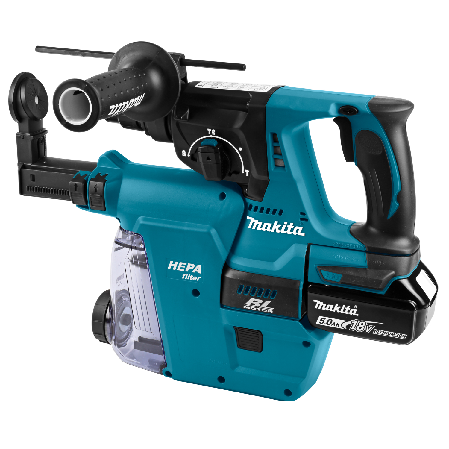Makita DHR242RTJW Perforateur burineur sans-fil - 18 V Li-ion - SDS-Plus - Kit (2 X 5,0 Ah) - Mbox - 24 mm - brushless-image