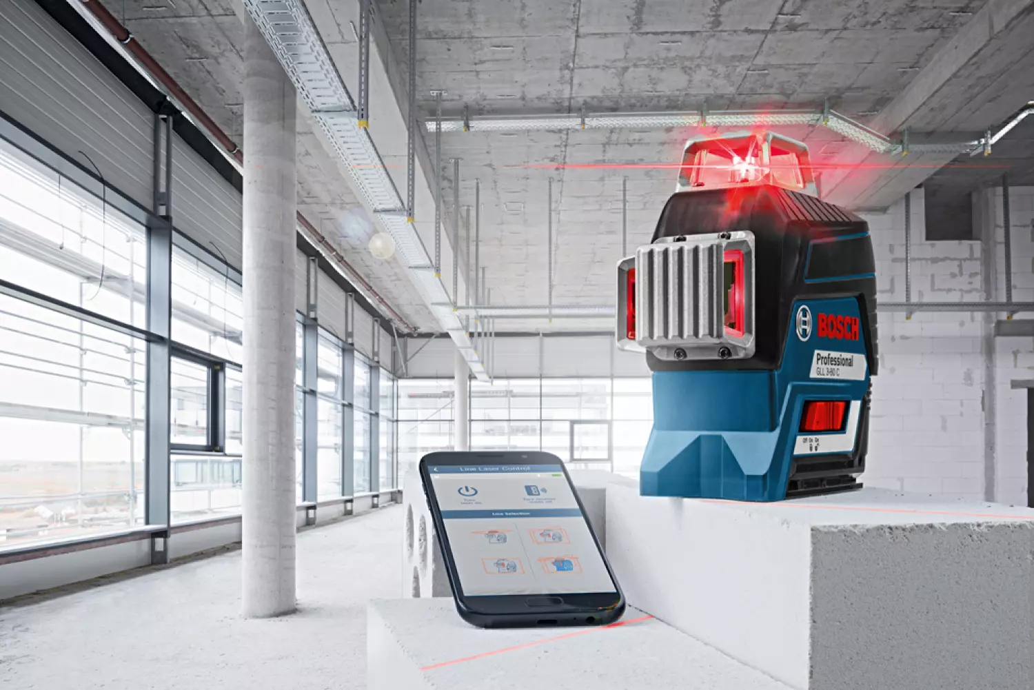 Bosch GLL 3-80 C Laser à ligne avec batterie Li-Ion 12 V (1 batterie 2,0 Ah) dans un coffret L-boxx - Rouge-image