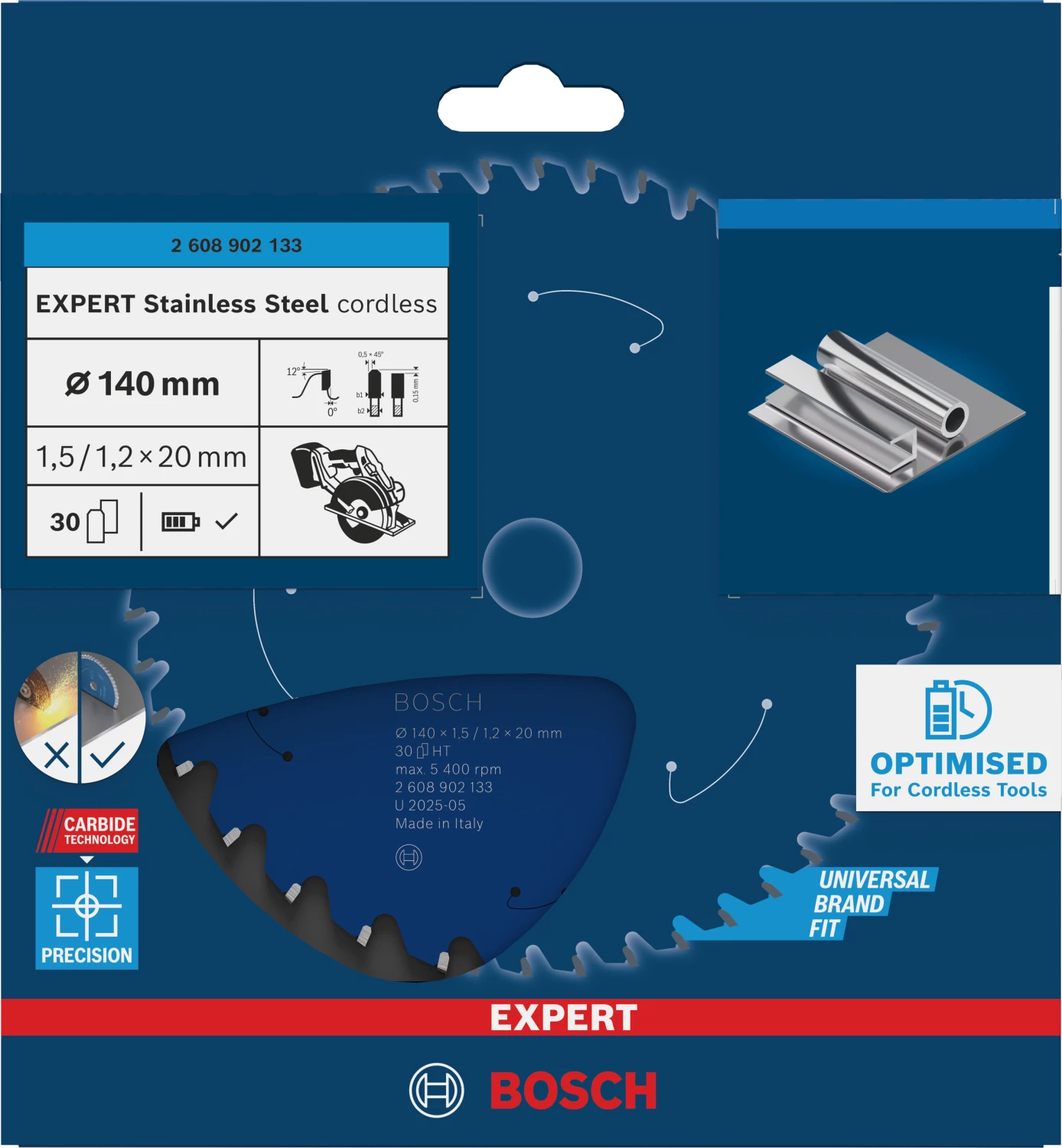 Bosch 2608902133 Lame de scie circulaire sans fil EXPERT pour acier - 140 x 20 x 30D-image