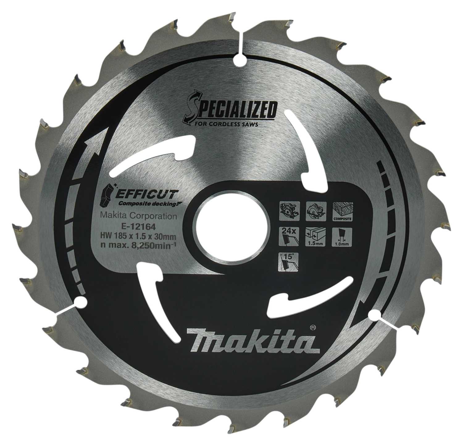 Makita E-12164 Efficut Lame de scie circulaire WPC - 185x30x1,5mm 24T