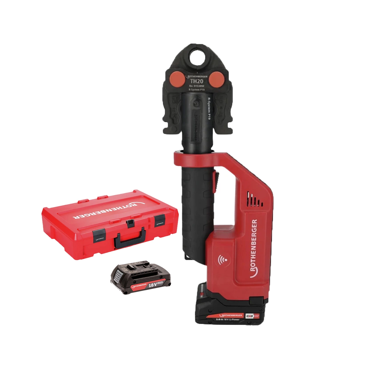 Rothenberger 1000004261 Romax Compact III Kit de base pour pince à sertir sans fil 18 V (1 batterie 2,0 Ah + chargeur) dans un coffret - CAS-image