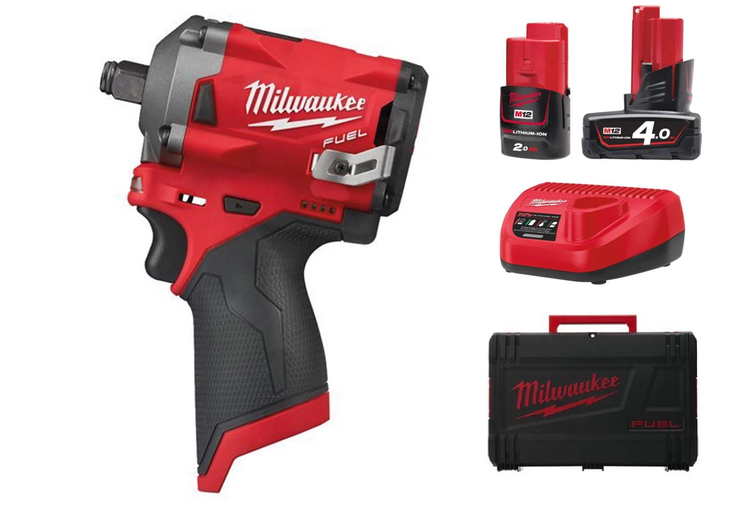 Milwaukee M12 FIWF12-422X - Set clé à choc Li-Ion 12 V (1x batterie 2,0 Ah + 1x batterie 4,0 Ah) dans HD Box - 339 Nm - 1/2" - moteur brushless-image