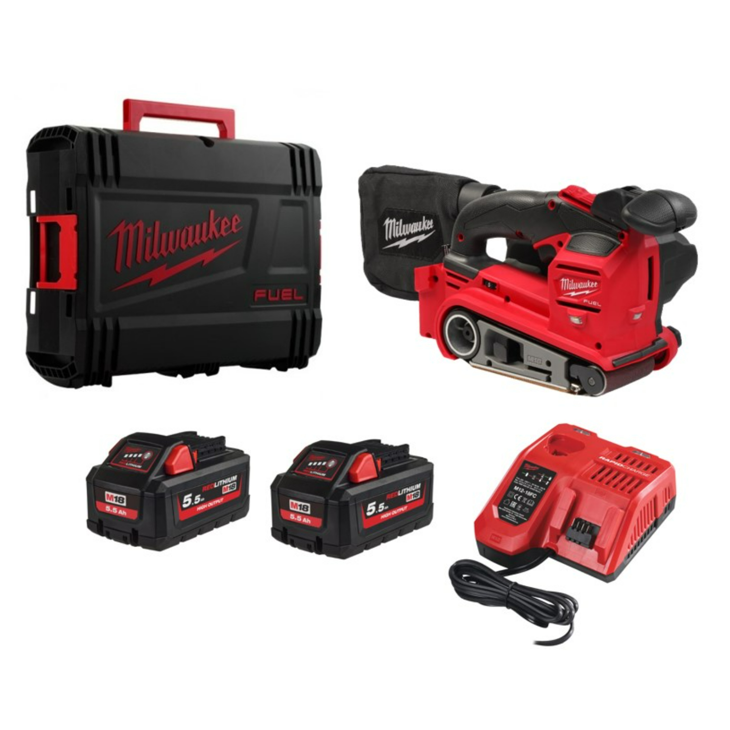 Milwaukee M18 FBTS75-552X 18V Li-ion accu bandschuurmachine set (2x 5.5Ah) in HD Box- 75 x 457mm-image