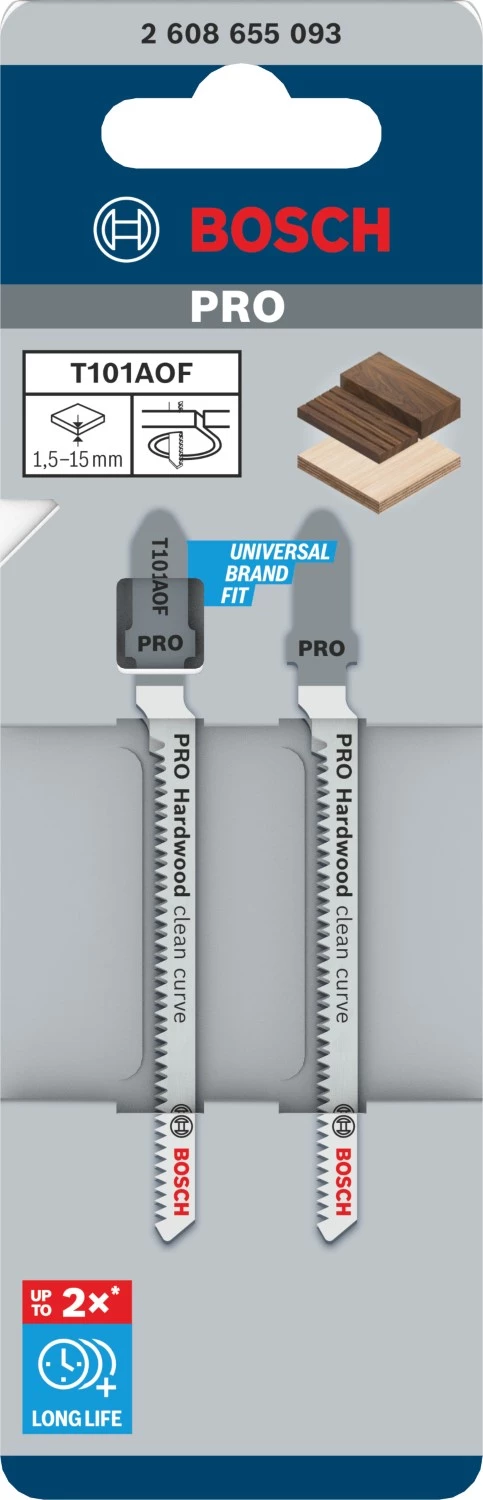 Bosch 2608655093 PRO T101AOF Lame de scie sauteuse Clean Curve - bois dur (2 pcs)-image
