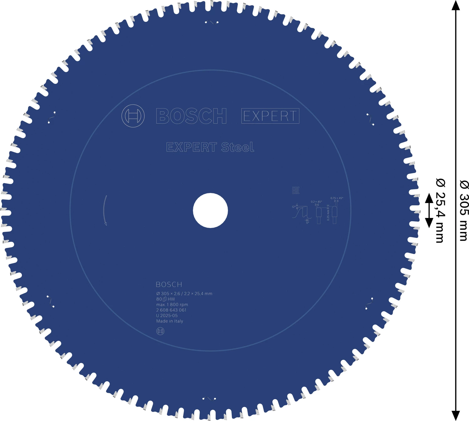 Bosch 2608643061 - Lame de Scie Circulaire Expert pour Steel, 305 x 25,4 x 2,6 mm, 80D-image
