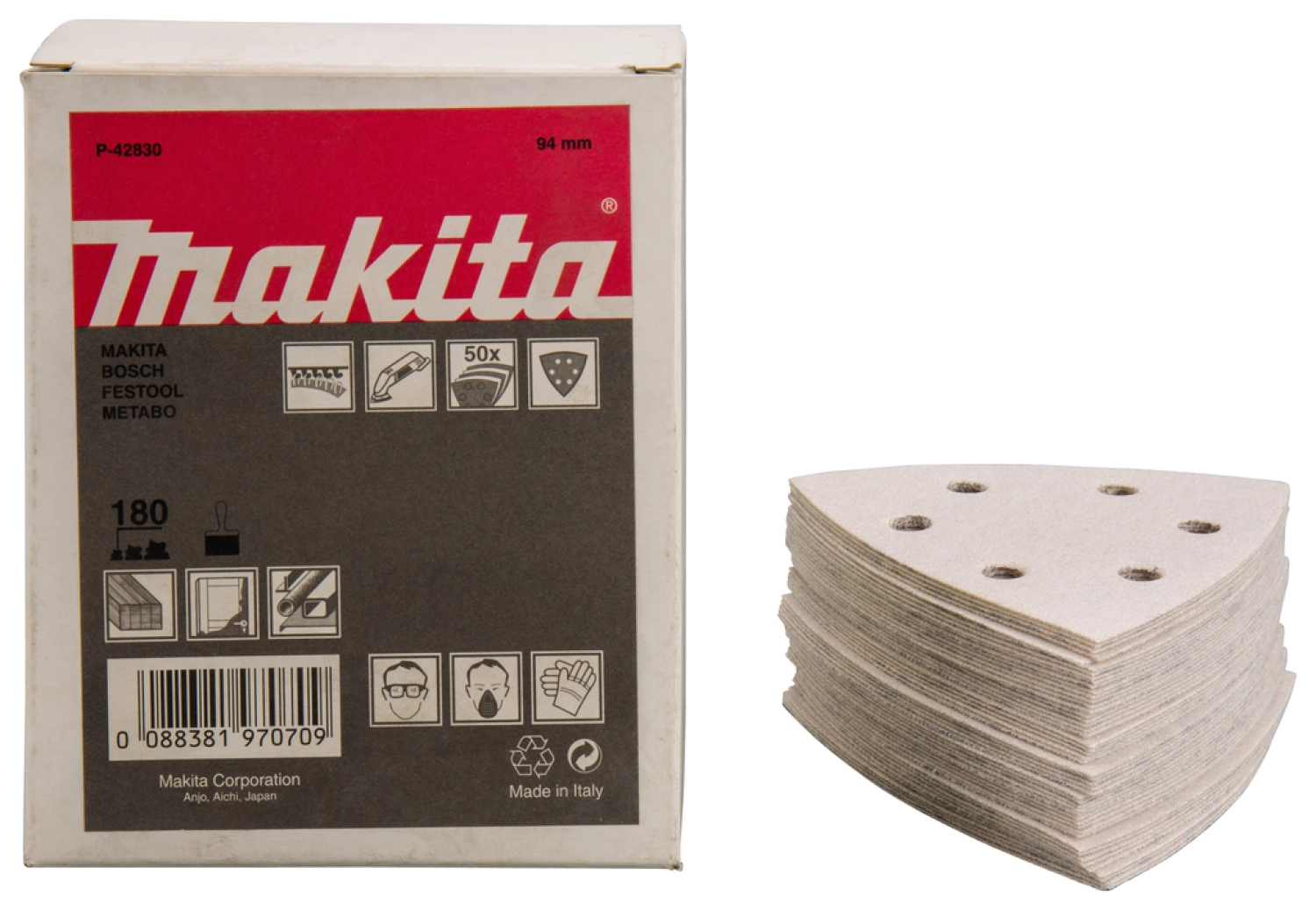 50 feuilles abrasives Delta Makita P -42830 - 94 x K180 - Bois-image