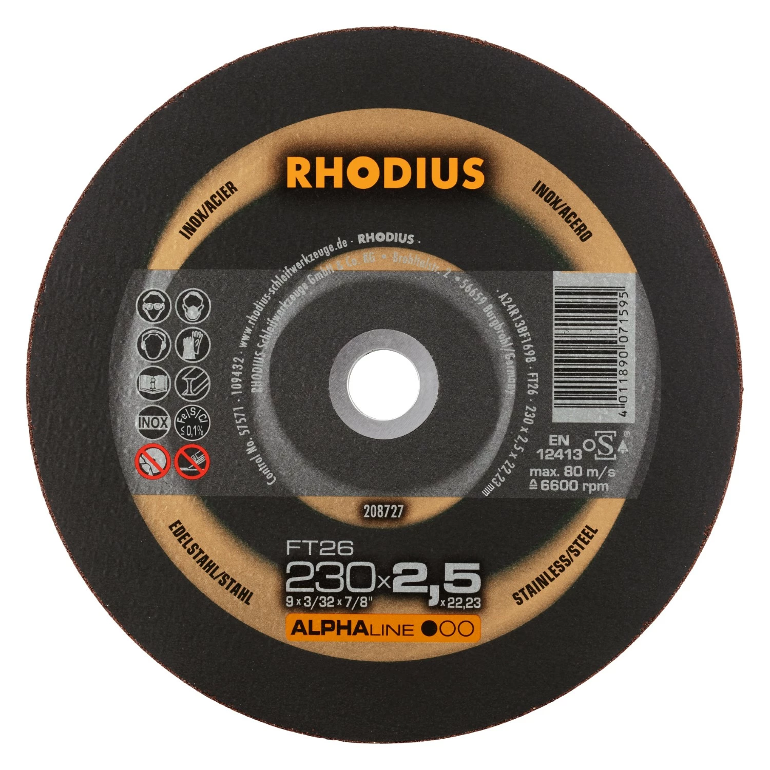 Rhodius 208727 FT26 ALPHALINE l Disque à tronçonner conventionnel 230 x 22,23 x 2,5mm (25 pcs)