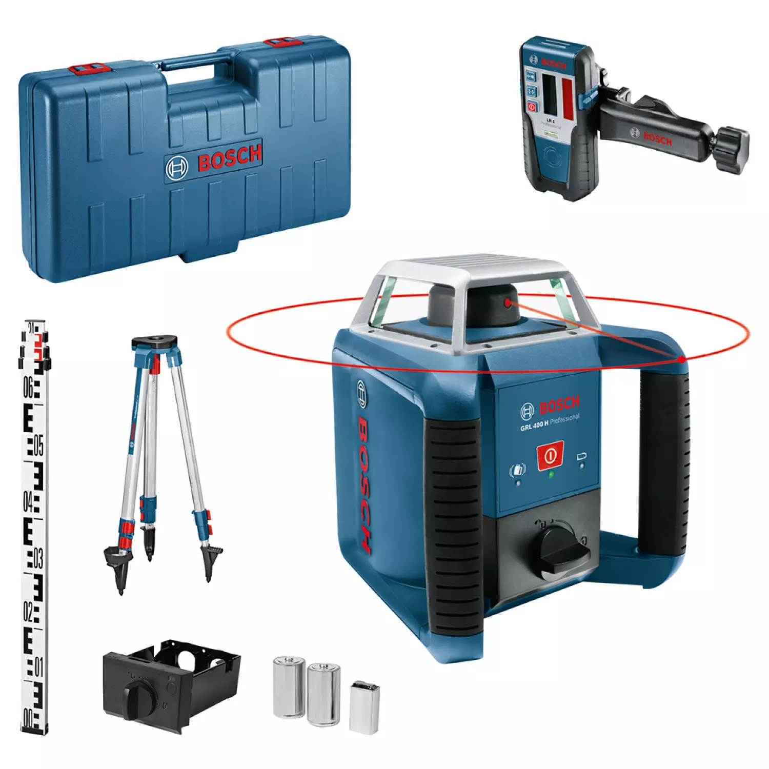 Bosch GRL 400 H rotatie laser + LR 1 ontvanger in koffer + GR 2400 meetlat + BT 152 statief-image