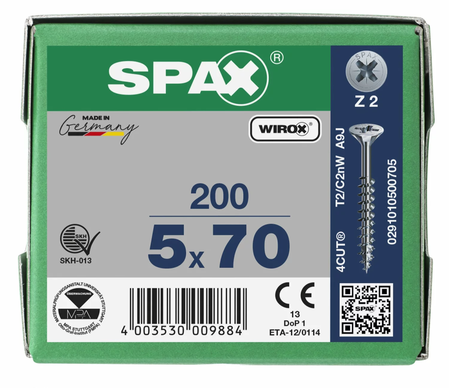 SPAX 291010500705 - Vis universelle, 5 x 70 mm, 200 pièces, Filetage partiel, Tête fraisée, Cruciforme Z2, 4CUT, WIROX