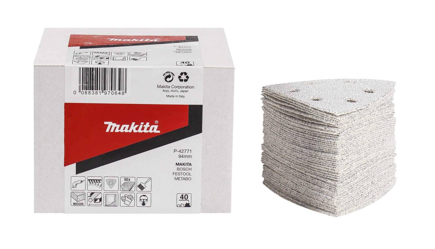 Makita Delta Feuilles à poncer - 94mm Blanc - 6 trous - 50pcs-image