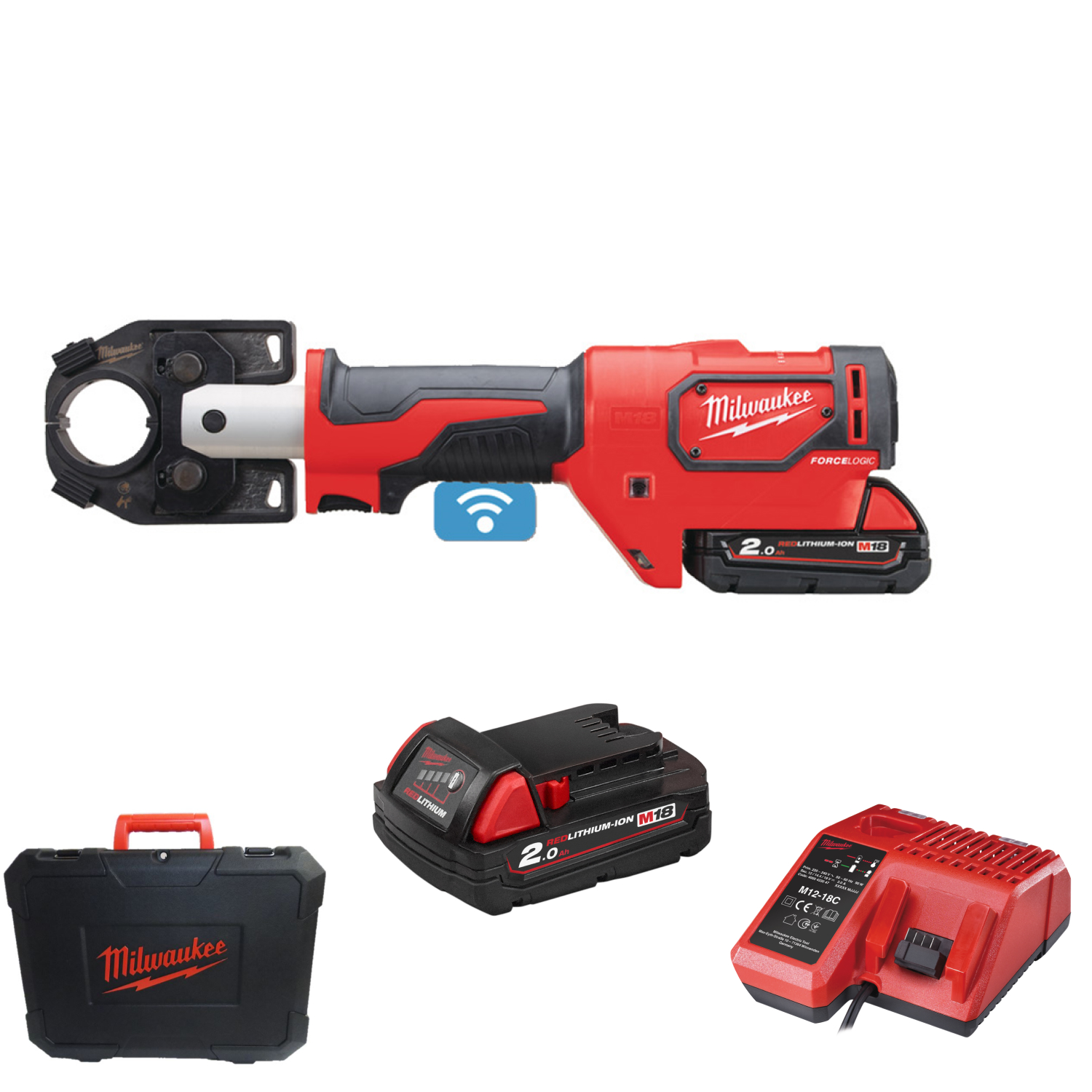 Milwaukee M18 HCCT-201C 18V Li-Ion accu Hydraulische kabelkniptang set (1x 2,0Ah accu) in koffer - 16-300mm - 53kN-image