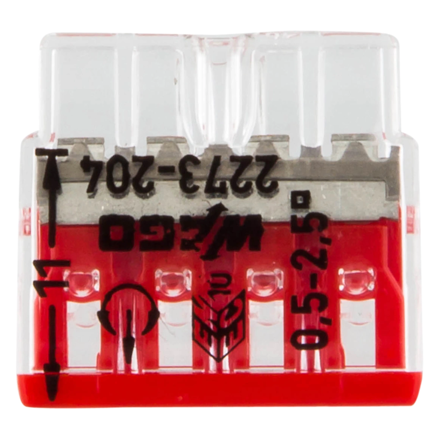 Wago 2273-204 Lasklem 4-polig - 4-gaats - 4 x 0.5 - 2.5mm² - Transparant-rood (100st)-image