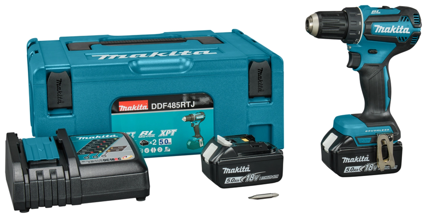 Perceuse visseuse sans-fil Makita DDF485RTJ - 18V Li-ion - 2 batteries 5,0 ah - MAKPAC - Brushless - 50 Nm-image