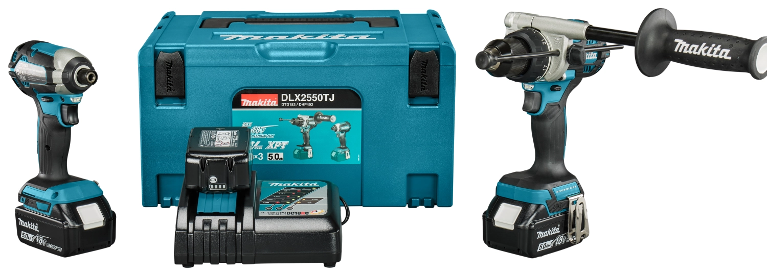 Makita DLX2550TJ 18V Li-ion accu klopboor-/schroefmachine (DHP492) & slagschroevendraaier (DTD153) combiset (3x 5.0Ah accu) in Mbox-image