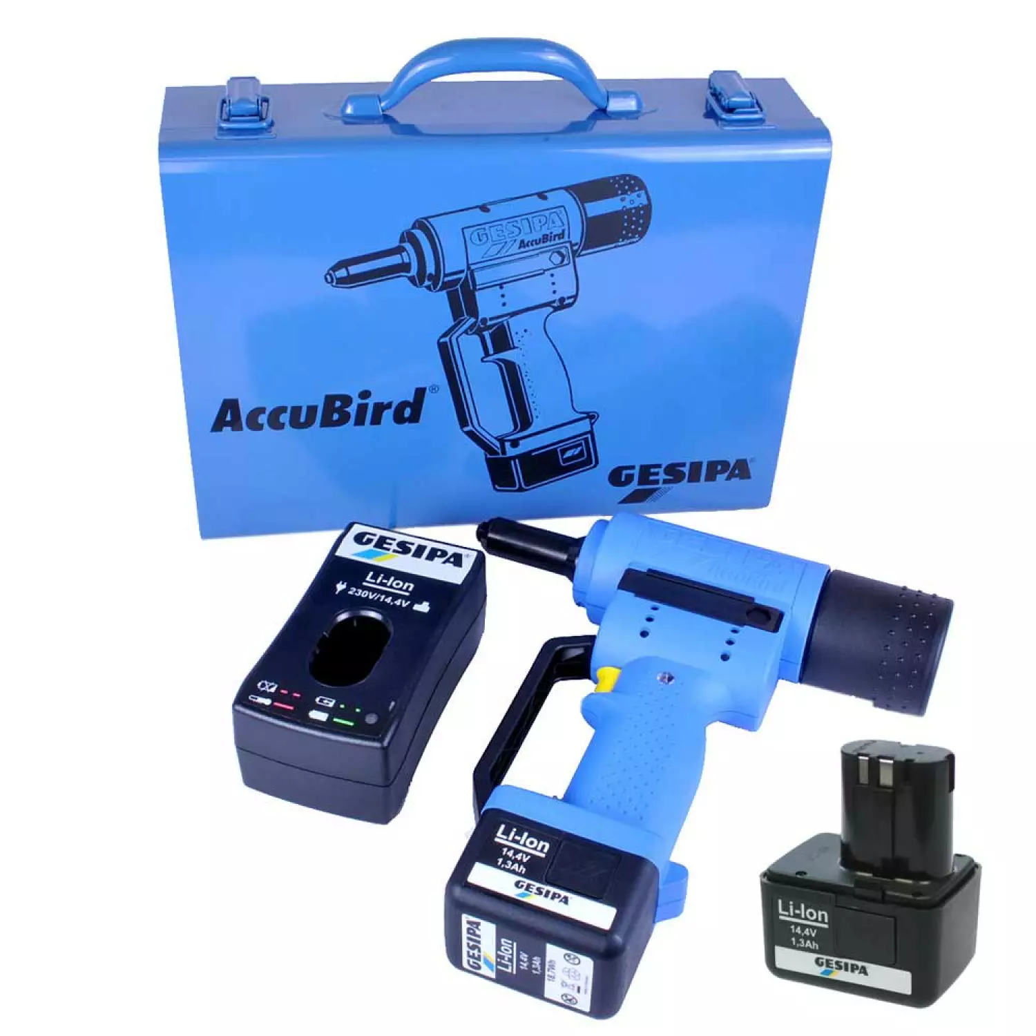 Gesipa 1457235 14.4V Li-Ion accu AccuBird popnageltang set (2x 1.3Ah accu) in koffer-image