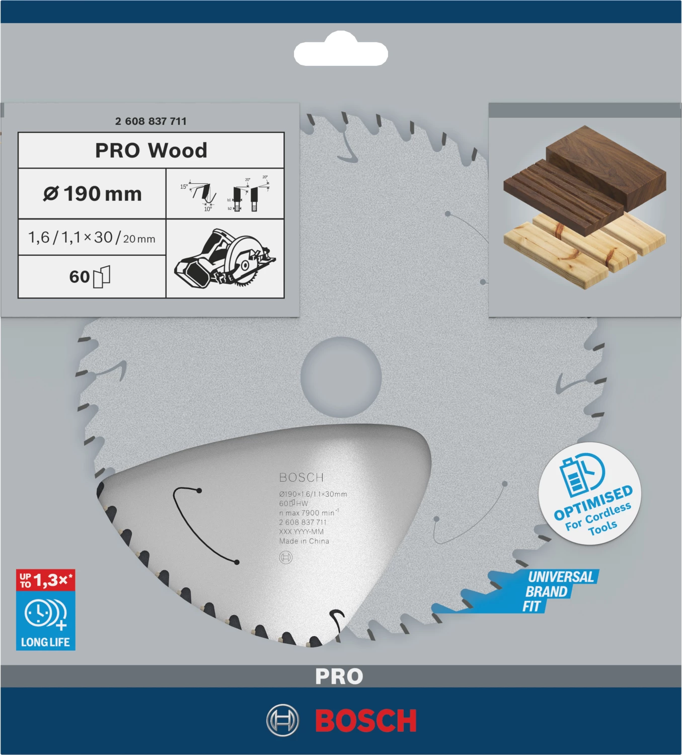 Bosch 2608837711 PRO Lame de scie circulaire sans fil pour bois - 190 x 30 x 60D-image