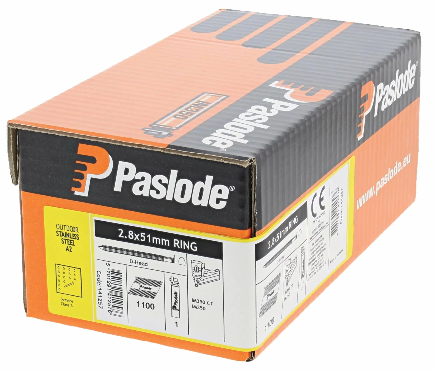 Paslode 141257 Papiergebonden Stripnagels incl. gas IM350 - 2,8x51mm - Ring Inox A2 Dh (1100st)-image