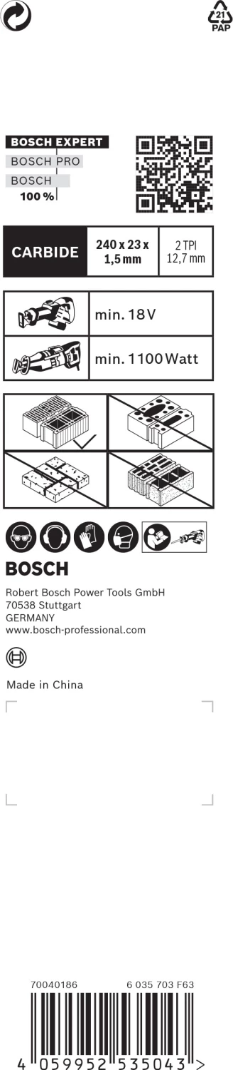 Bosch 2608900414 EXPERT Reciprozaagblad S1543HM Hollow Brick-image