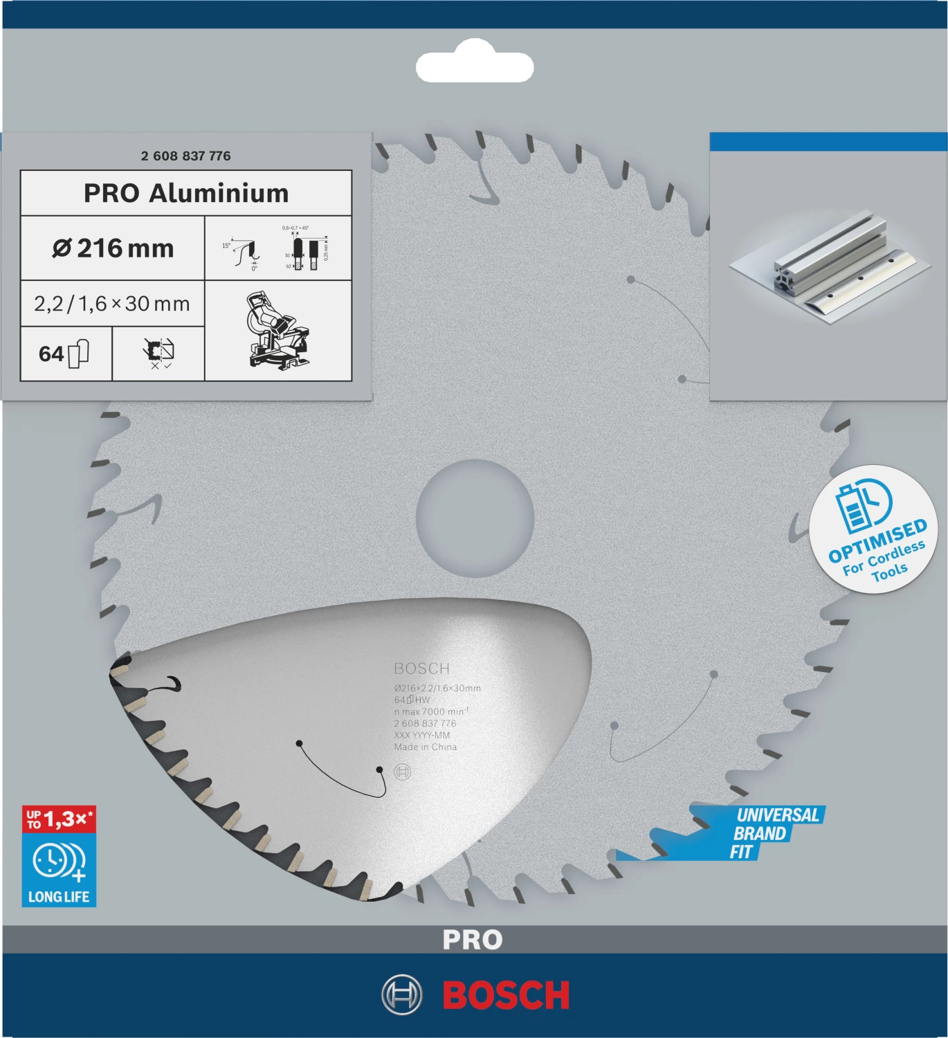 Bosch 2608837776 PRO cordless cirkelzaagblad - 216 x 30 x 64T - aluminium-image