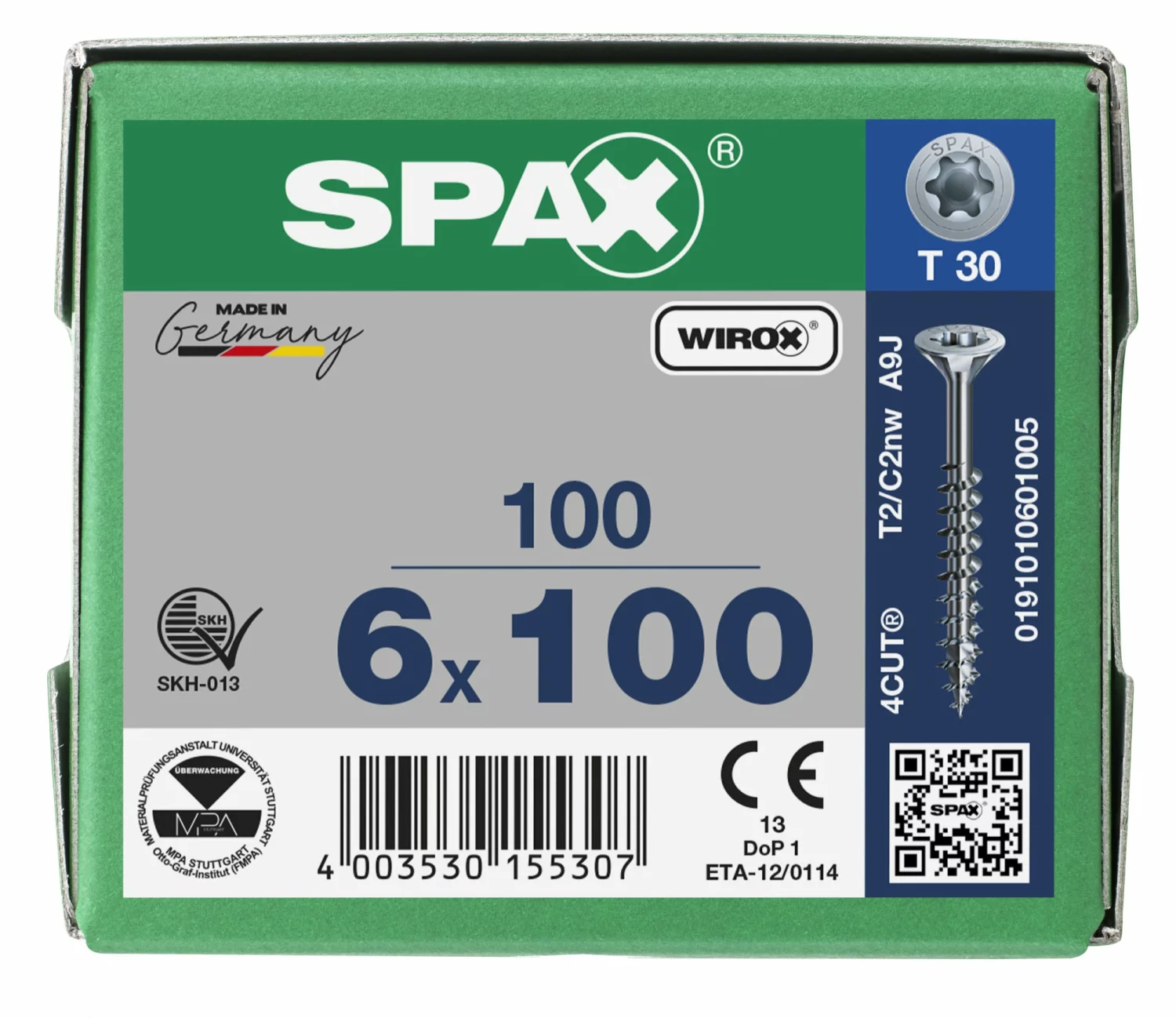 SPAX 191010601005 Universele schroef, Verzonken kop, 6 x 100, Deeldraad, T-STAR plus T30 - WIROX - 100 stuks-image