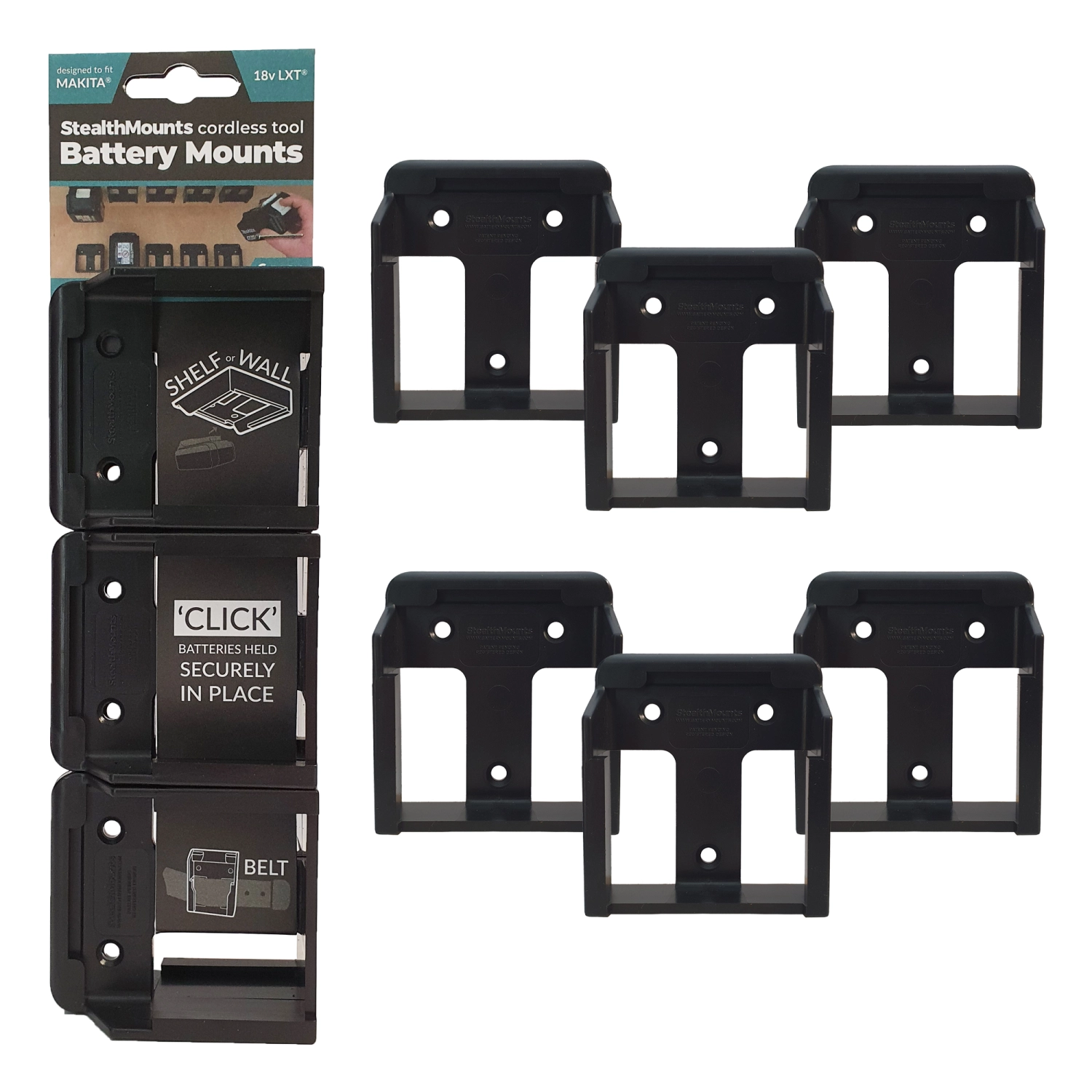 StealthMounts BM-MK18-6 - Support batterie (6pcs) pour Makita LXT 18V - noir-image