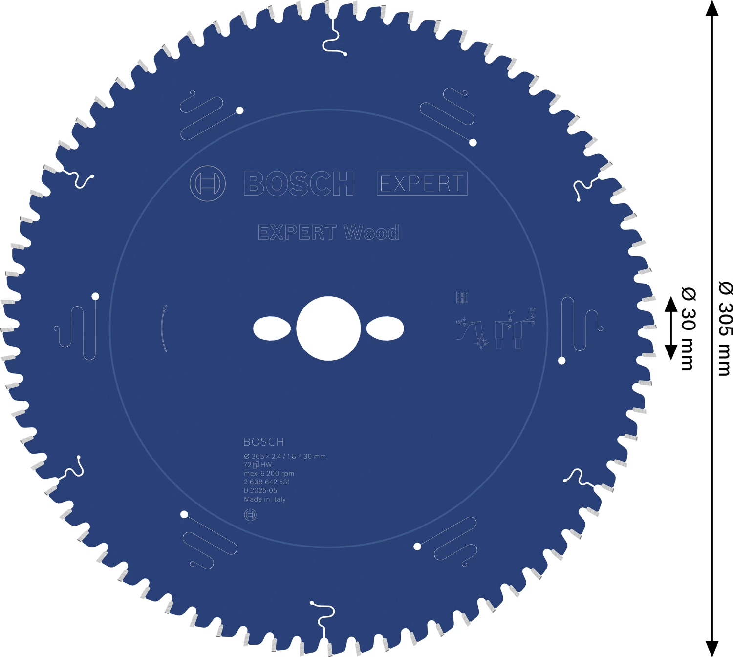 Bosch 2608642531 - Lame de Scie Circulaire Expert pour Wood, 305 x 30 x 2,4 mm, 72D-image