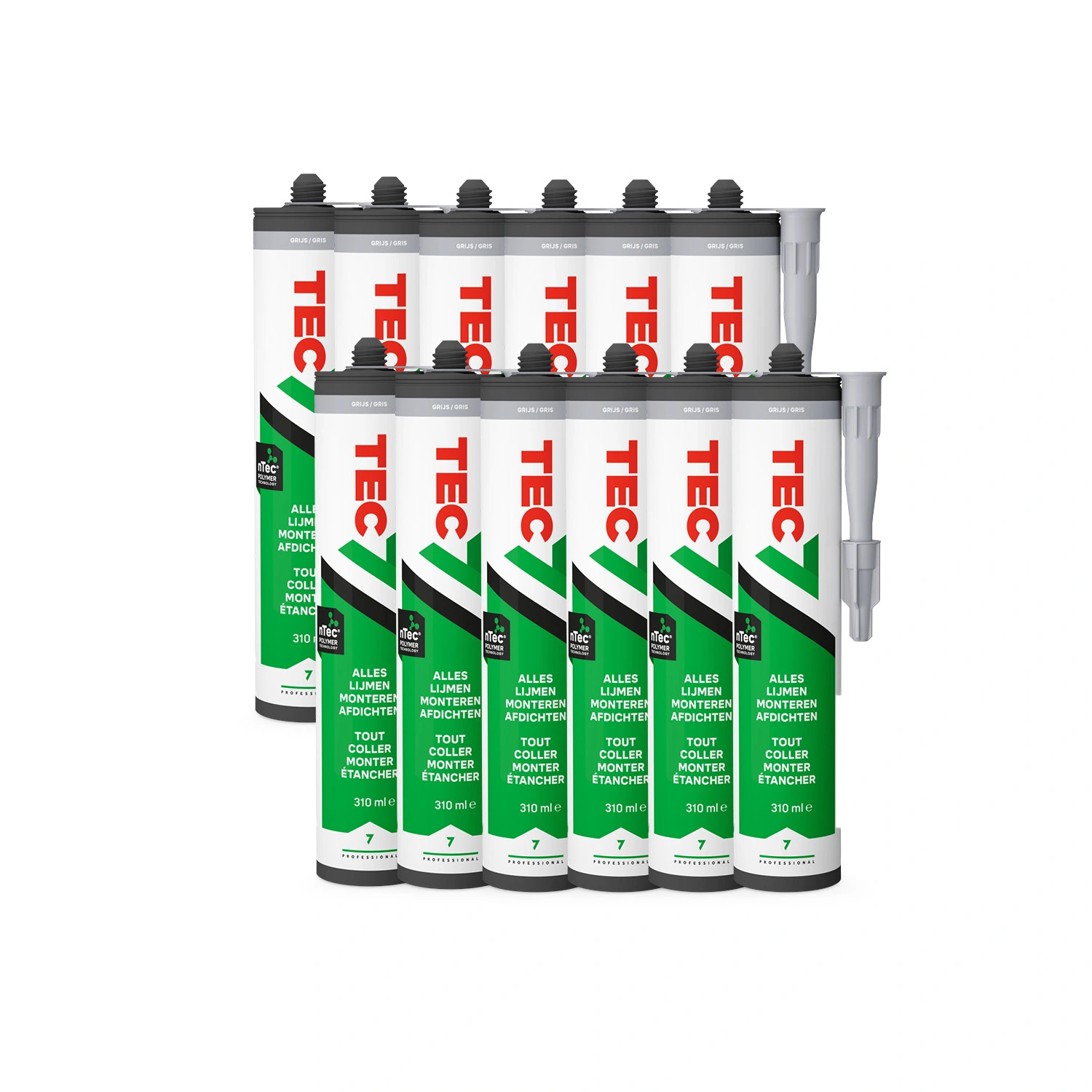 TEC7 Mastic de montage - Gris - Cartouche - 310 ml (10 cartouches + 2 offertes)