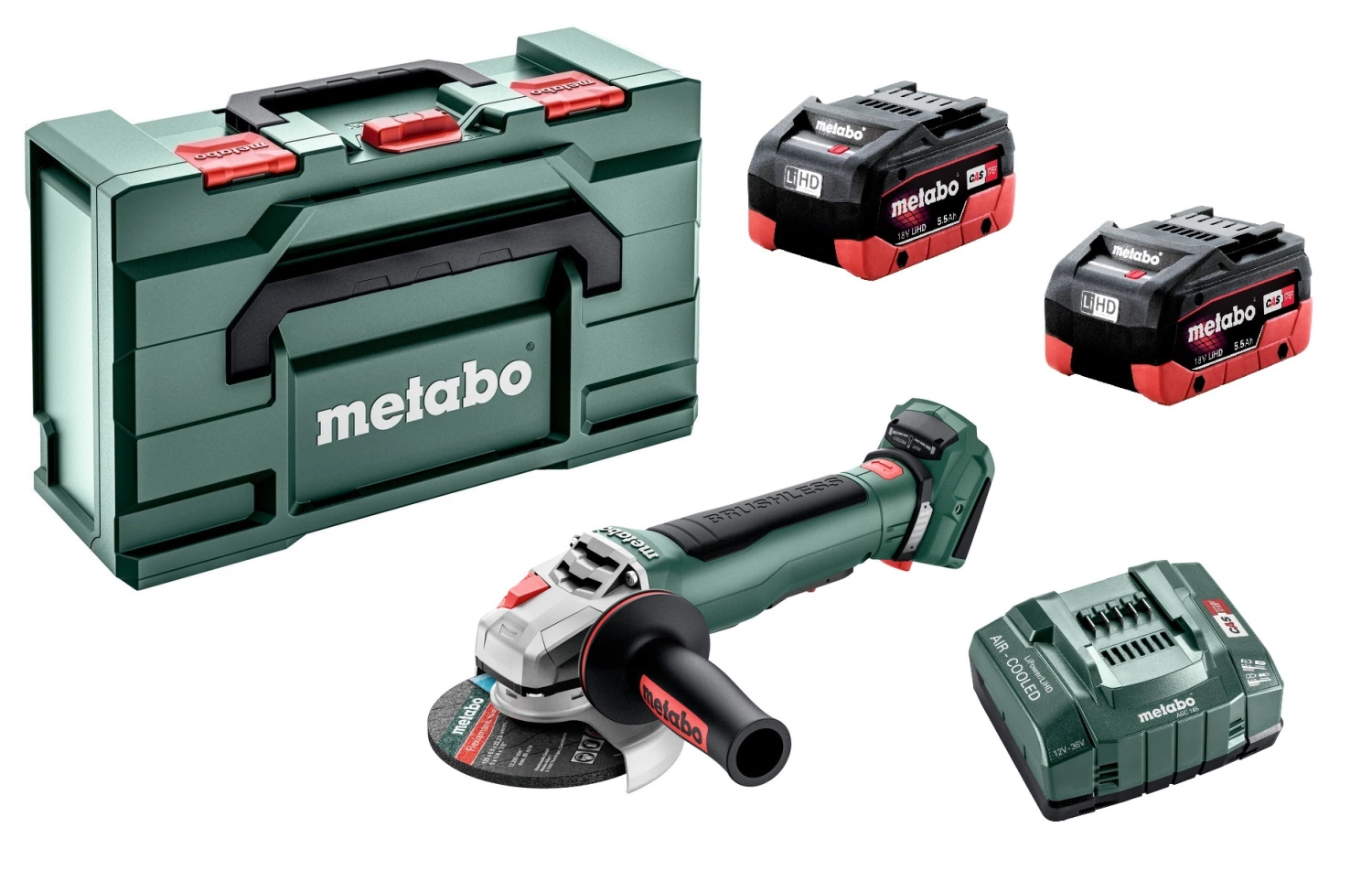 Metabo WPB 18 LT BL 11-125 Ensemble de sharpper à batterie LIHD rapide 18V (2x 5,5h) dans Metabox-image