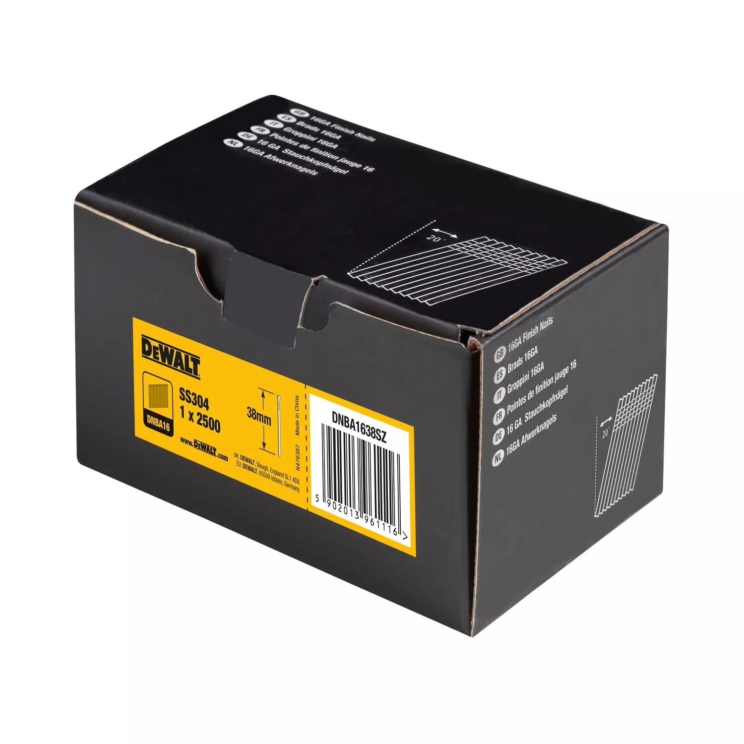 DeWALT DNBA1638SZ Clous galvanisé à 20°- 16 Gauge - 1.6x38mm (2500pcs)-image