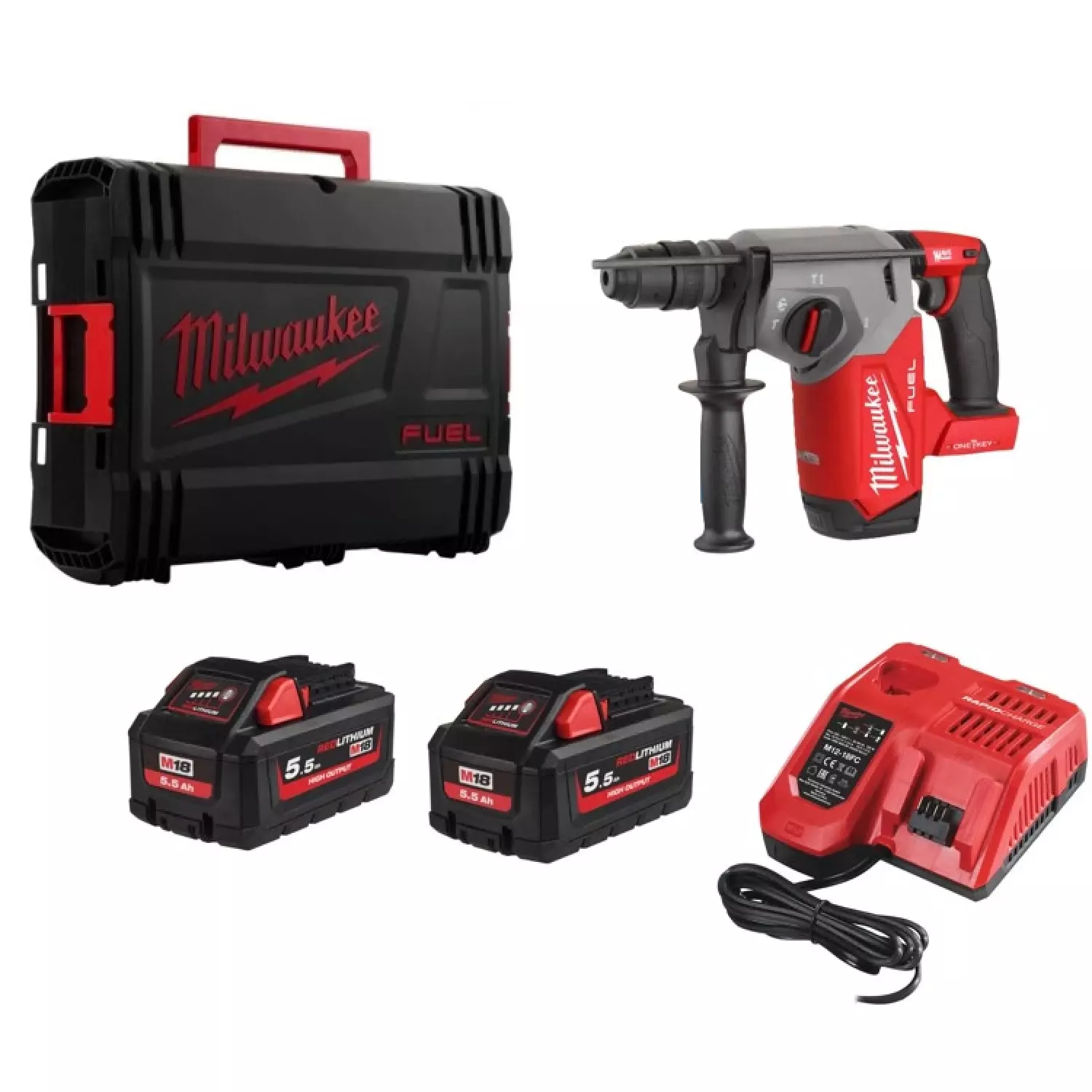 Milwaukee M18 ONEFHX-552X 18V Li-ion Accu SDS-plus boorhamer set (2x 5.5Ah) Met ONE-KEY Systeem in HD Box-image