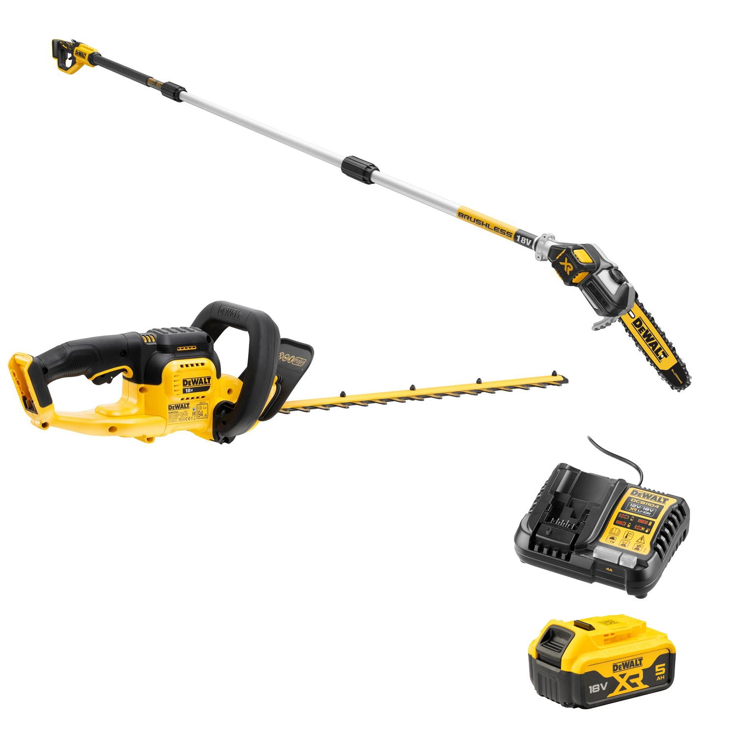 DeWALT DCMPSH56KIT 18V Li-ion accu Telescopische kettingzaag (DCMPS567N) + accu Heggenschaar (DCMHT563N) set (2x 5.0Ah)-image