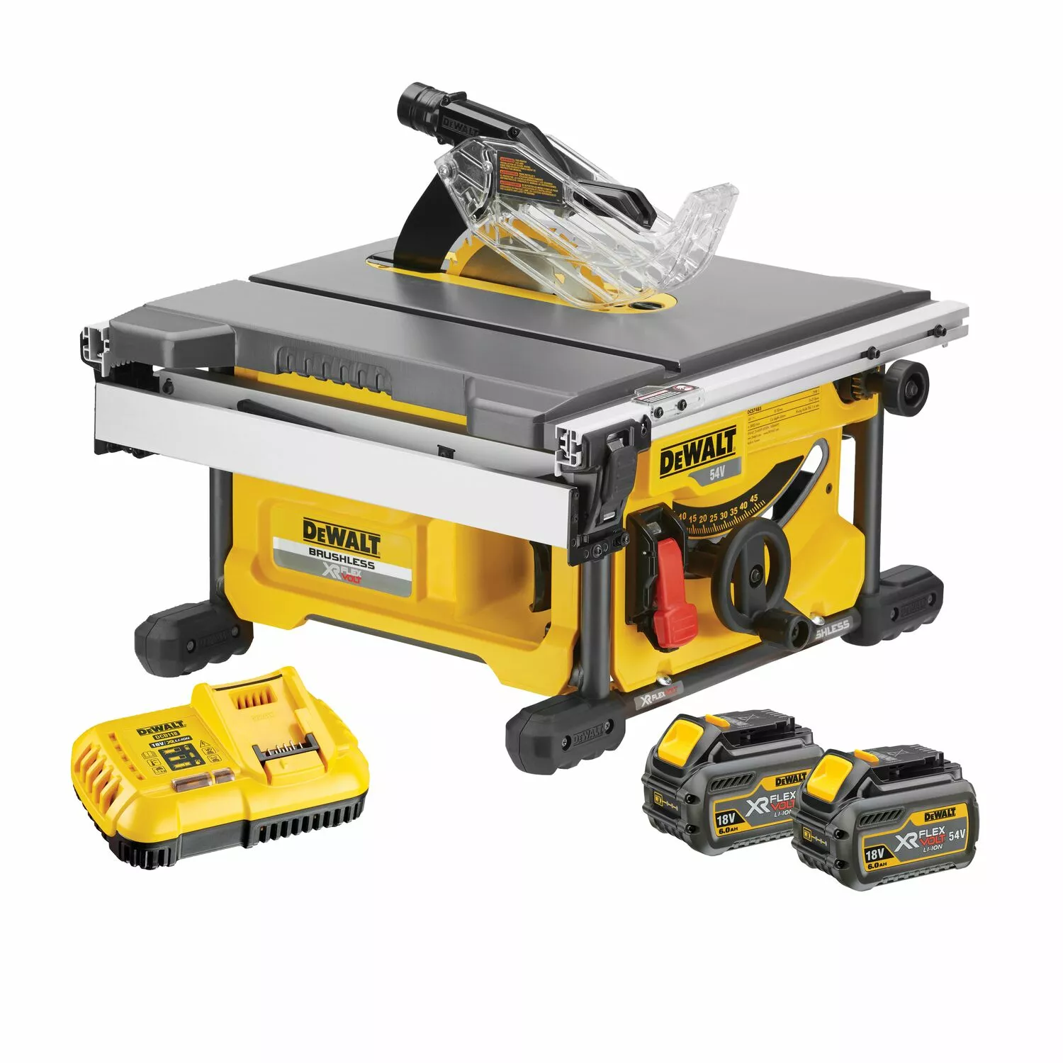 DeWALT DCS7485T2 Scie à table à batteries 18V/54V Li-Ion XR FlexVolt set (2x batterie 6,0Ah) - 210mm - moteur sans charbon-image