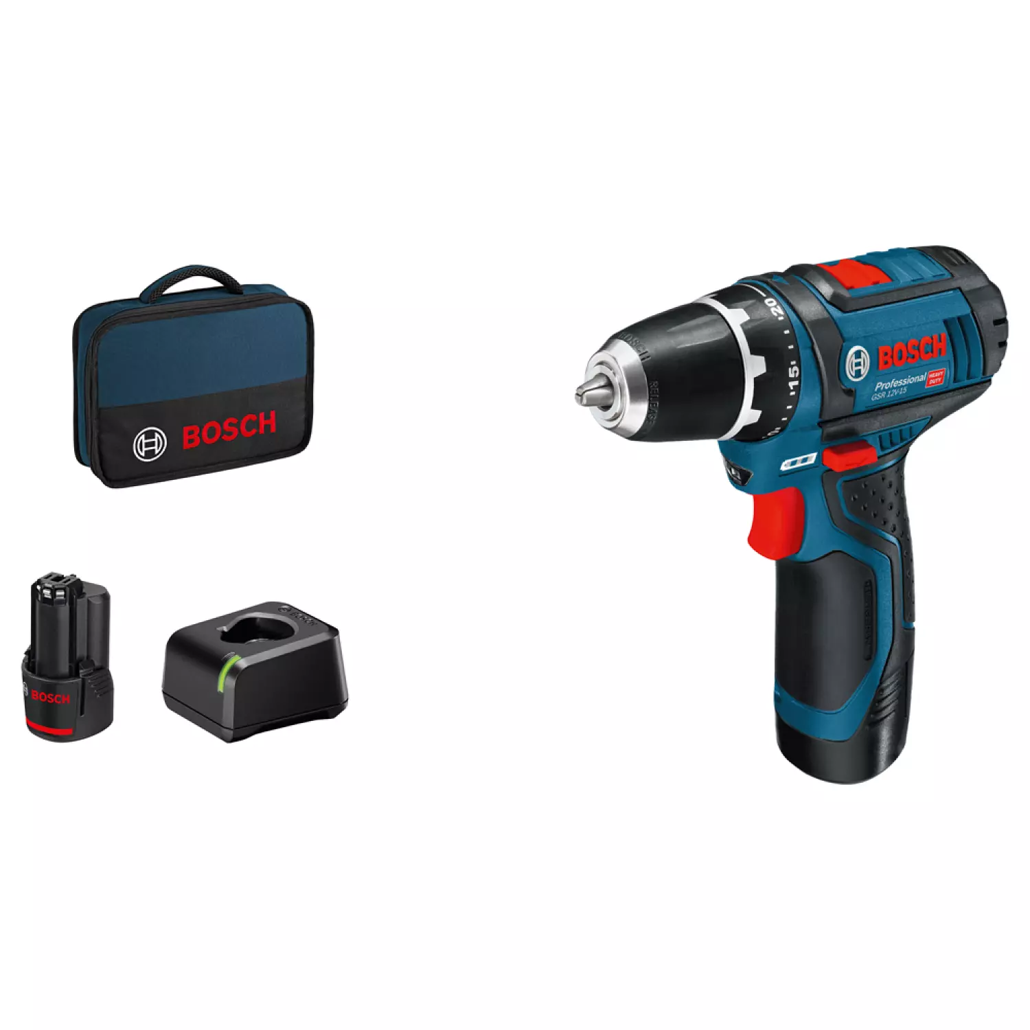 Bosch GSR 12V-15 12V Li-Ion accu boor-/schroefmachine set (2x 2.0Ah accu) in Toolbag-image