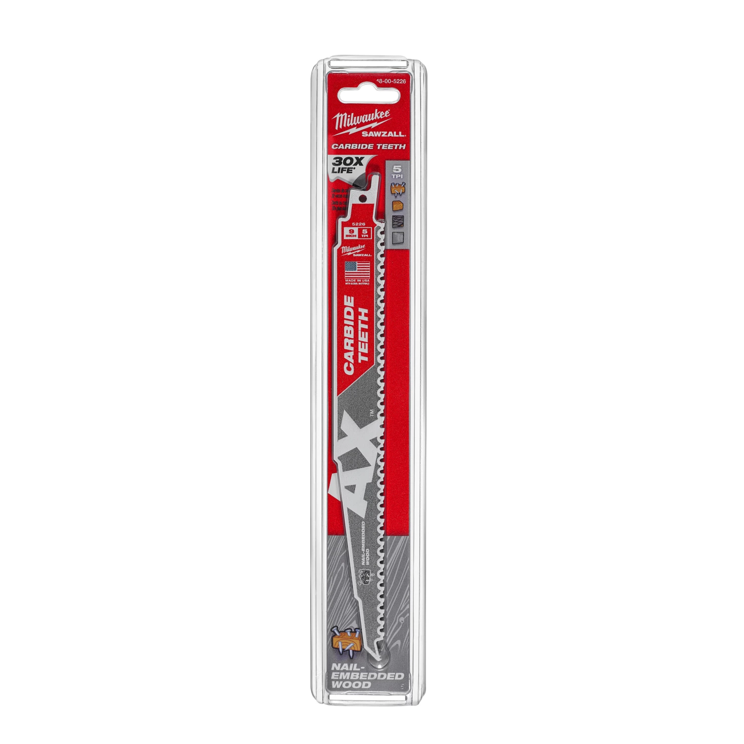 Milwaukee 48475226 Sawzall Reciprozaagblad The AX Carbide - 230 x 5TPI - hout-image