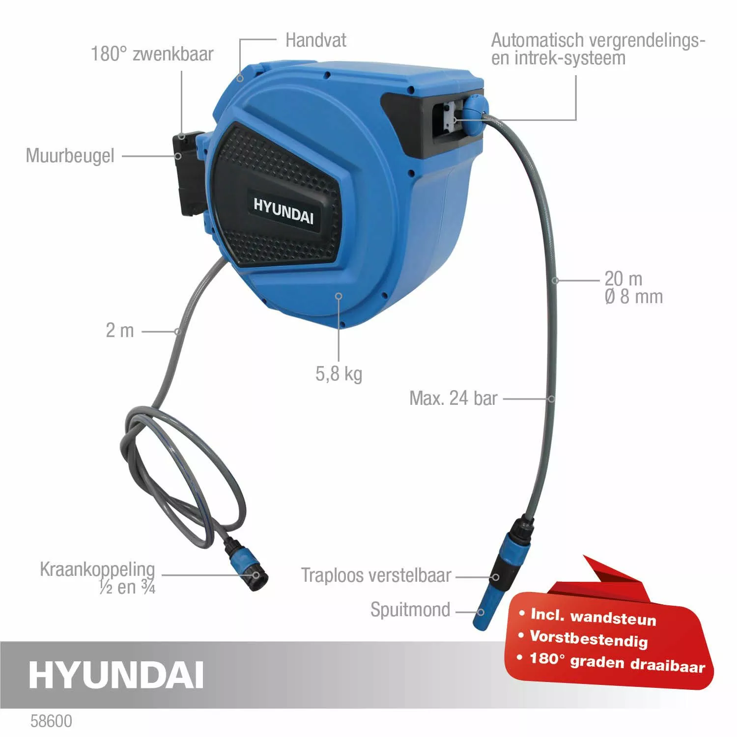 Hyundai 58600 Wandslangenbox - 8mm x 20m-image