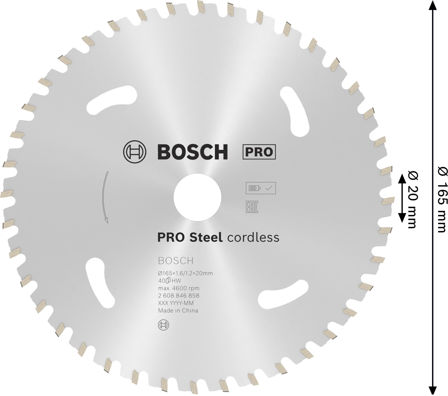 Bosch 2608846858 PRO accu cirkelzaagblad voor Staal - 165 x 20 x 40T-image