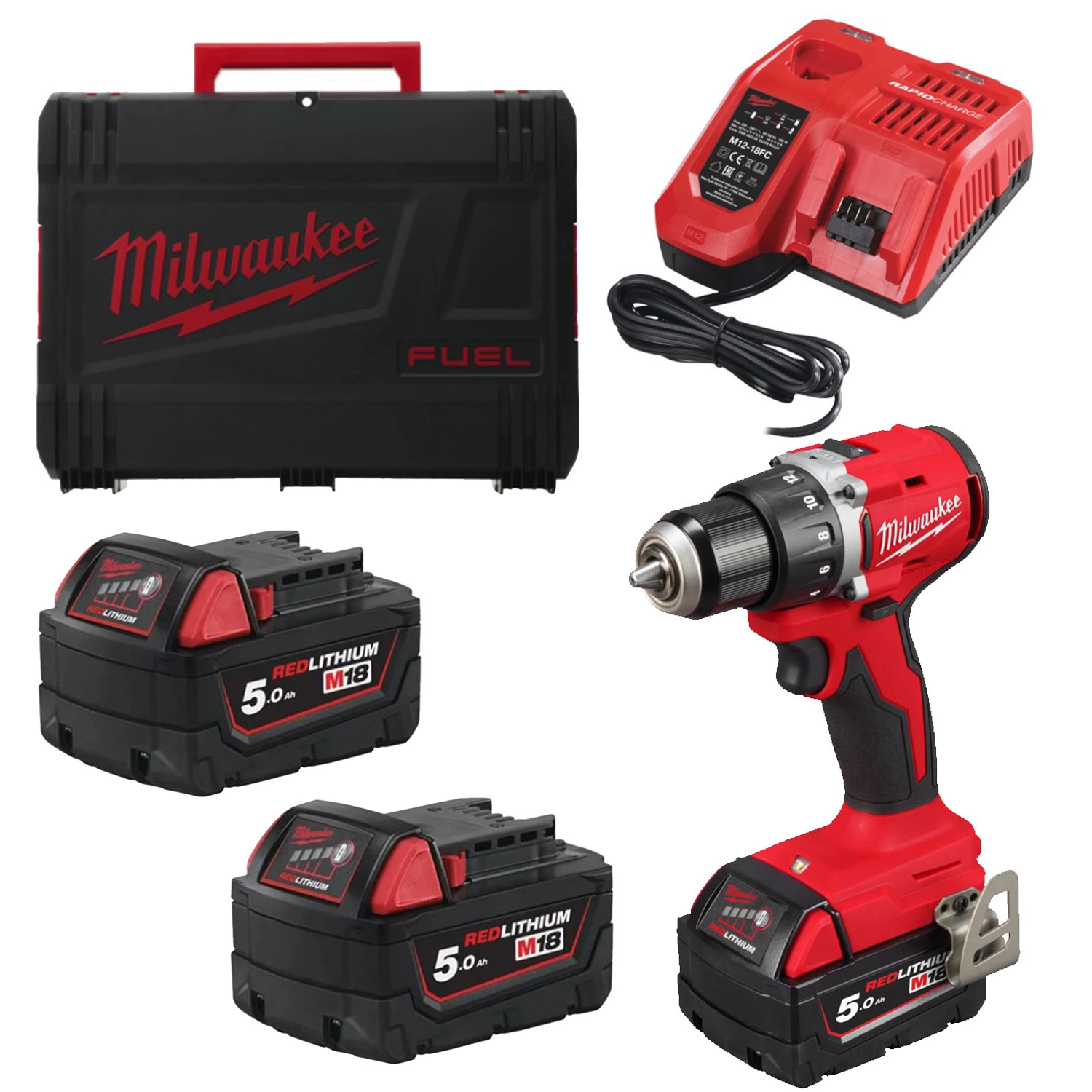 Milwaukee M18 BLDDRC-502C 18V Li-ion accu boor-/schroefmachine (2x 5.0Ah accu) set in koffer-image