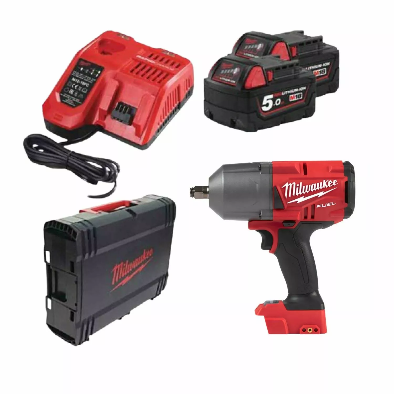 Milwaukee M18 ONEFHIWF12-502X ONE-KEY 18V Li-Ion accu Slagmoersleutel set (2x 5.0Ah accu) in HD Box - 1898Nm - koolborstelloos - 1/2"-image