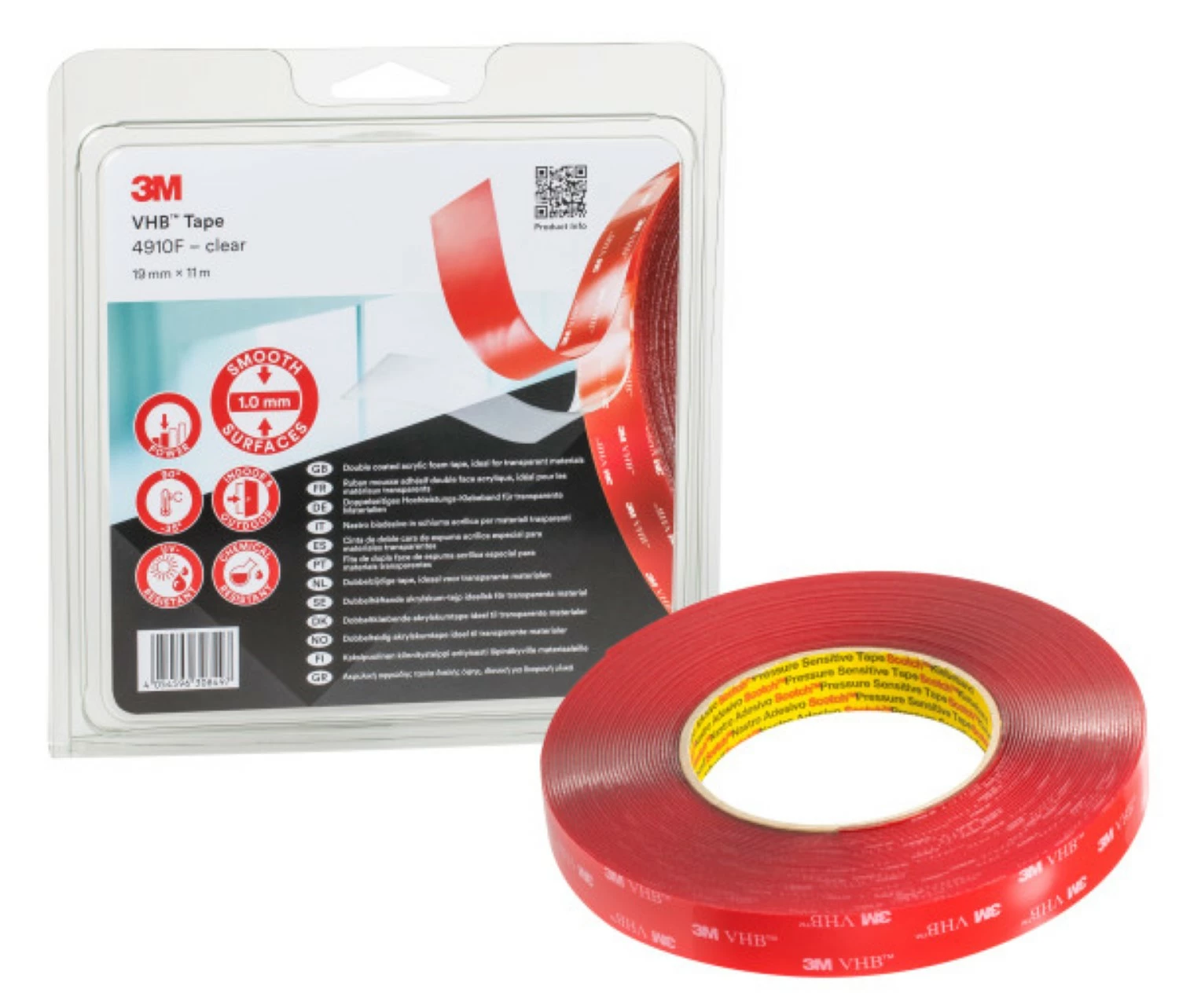 3M 4910F VHB tape Transparant - 19mm x 11 m x 1.0mm-image